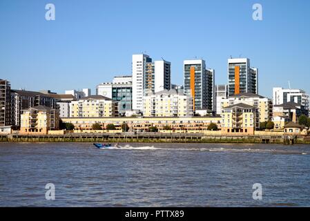 Modern riverside apartments at Virginia Quay, Canning Town London England UK Stock Photo