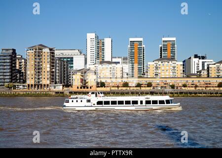 Modern riverside apartments at Virginia Quay, Canning Town London England UK Stock Photo