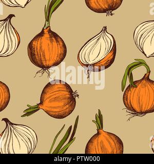 Vector seamless pattern of onions. Hand drawn vector illustration Stock Vector