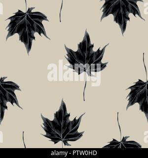Vector seamless pattern of maple leaves. Hand drawn vector illustration Stock Vector
