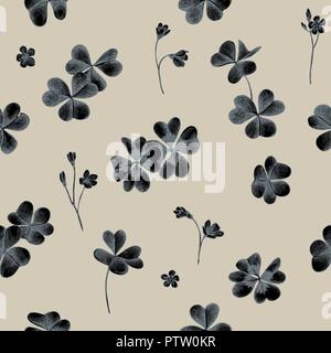 Vector seamless pattern of clover leaves. Hand drawn vector illustration Stock Vector