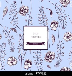 Vector seamless pattern of wild flowers. Hand drawn vector illustration Stock Vector