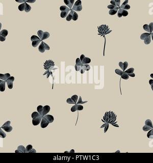 Vector seamless pattern of shepherd purse and clover. Hand drawn vector illustration Stock Vector