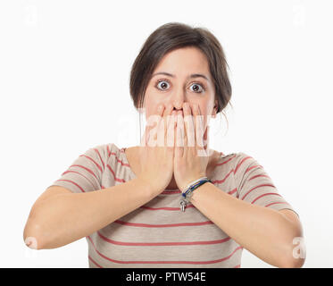 Portrait of a beautiful woman covering her mouth Stock Photo - Alamy
