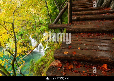 Autumn on Plitvice Lakes, Croatia Stock Photo