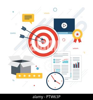 Advertising and marketing communication icons. Concepts for business marketing, analytics and strategy in social networks and social media. Flat desig Stock Vector