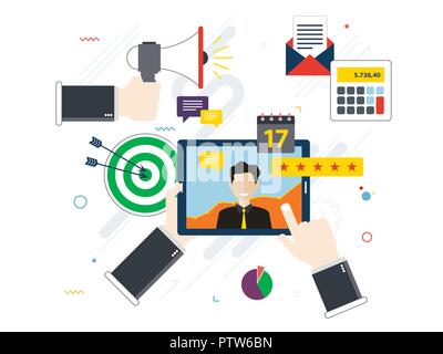 Evaluation of financial support, consulting investment. Customer testimonials, feedback, rating and liked. Concept financial business in flat design v Stock Vector