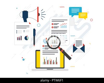 Flat design concepts for business marketing, analytics and strategy in vector design. Data analysis and finance, digital marketing and startup and new Stock Vector