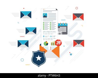 Computer with antivirus for protection, security and blocking of receiving spam by email. Spam blocker. Email protection and secure communication on i Stock Vector