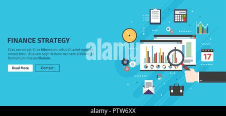 Financial strategy, report with investment data, charts of growth on website screen in internet browser. Finance, business and investment icons, chart Stock Vector