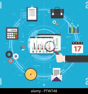 Financial strategy, report with investment data, charts of growth on website screen in internet browser. Finance, business and investment icons, chart Stock Vector
