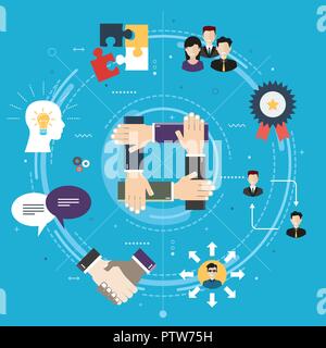 Cooperation and collaboration.Teamwork strategy in business. Negotiation, teamwork and collaboration in business .Internet website banner concept with Stock Vector