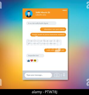Mockup of mobile messenger, screen app template mobile  on colorful background. Stock Vector