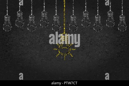 Light bulbs on a blackboard background. Creativity concept with innovation or inspiration in business, thinking outside the box.Strategy and leadershi Stock Vector