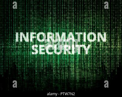 Binary code in background, encrypted data protected by security system and text information security Stock Vector