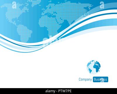 Background template business blue with world map. Concept of presentation business presentation with shapes on blue waves with white background in vec Stock Vector