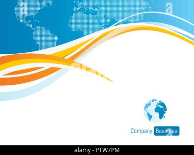 Background template business blue with world map. Concept of presentation business presentation with shapes on blue waves with white background in vec Stock Vector