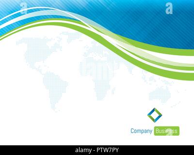 Background template business blue with world map. Concept of presentation business presentation with shapes on blue waves with white background in vec Stock Vector