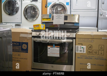 Various brands of residential appliances on display in a Home Depot in New York on Tuesday, October 9, 2018. (© Richard B. Levine) Stock Photo