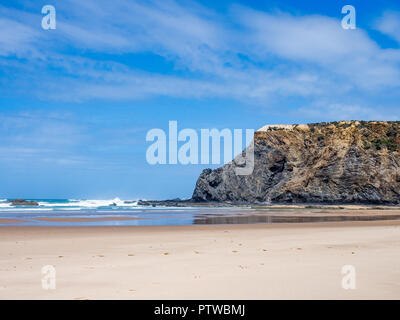 Odeceixe-mar beach and the mouth of the Seixe River, Alentejo, Vicentine coast of Portugal Stock Photo