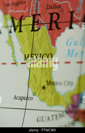 Mexico country on paper map close up view Stock Photo