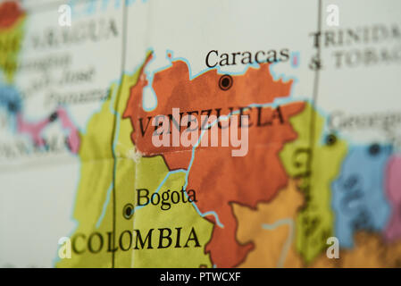 Venezuela country on paper map close up view Stock Photo