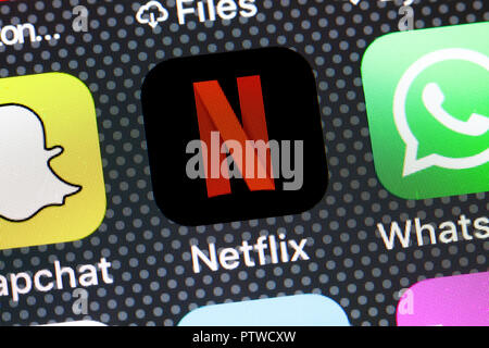 Netflix app icon on iPhone (close up, macro) - USA Stock Photo