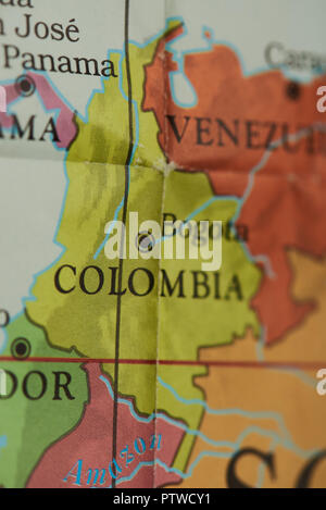Colombia country on paper map close up view Stock Photo