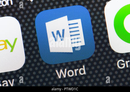 Microsoft Word app icon on iPhone (close up, macro) - USA Stock Photo