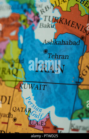 Iran country on paper map close up view Stock Photo