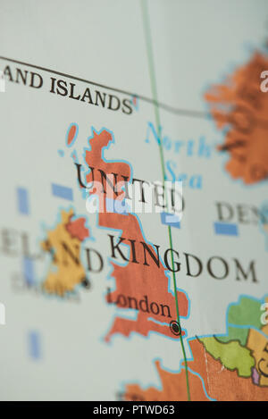 United Kingdom country on paper map close up view Stock Photo