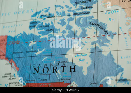 Canada country on paper map close up view Stock Photo