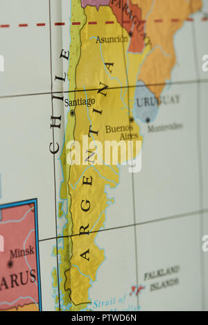 Argentina  country on paper map close up view Stock Photo