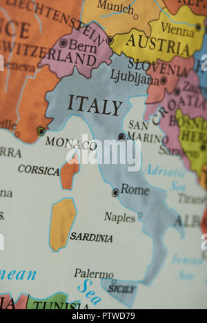 Italy country on paper map close up view Stock Photo