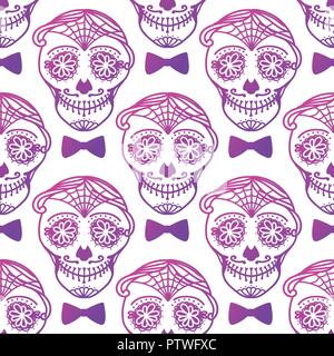 Seamless pattern Man with make up of sugar skull. Dia de los muertos. Mexican Day of the dead. Vector illustration hand drawing Stock Vector