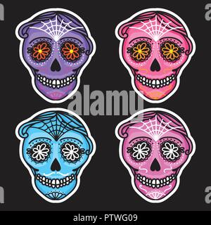 Set color Calavera sign Dia de los muertos. Mexican Day of the dead. Vector hand drawing illustration man sticker. Stock Vector