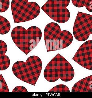 Vector seamless patern Cell Heart backgrounds red and black color. Abstract checkered backdrop fashion cloth cage. Stock Vector