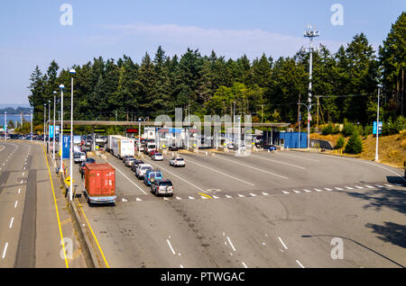 The line for the BC Ferries terminal at Swartz bay on Vancouver Island British Columbia Canada Stock Photo