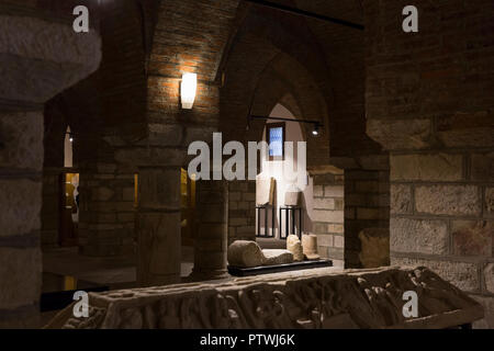 Astorga, Spain: Relics on dispaly in the crypt of the Museo de los Caminos in the Episcopal Palace of Astorga. The museum dedicated to the Way of St.  Stock Photo