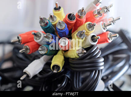 Audio Visual Cables For TV Video Isolated on White Stock Photo - Alamy