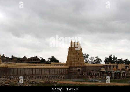 The prominent Virupaksha Temple (still in use) of Hampi. Taken in India, August 2018. Stock Photo