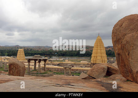 The prominent Virupaksha Temple (still in use) of Hampi. Taken in India, August 2018. Stock Photo