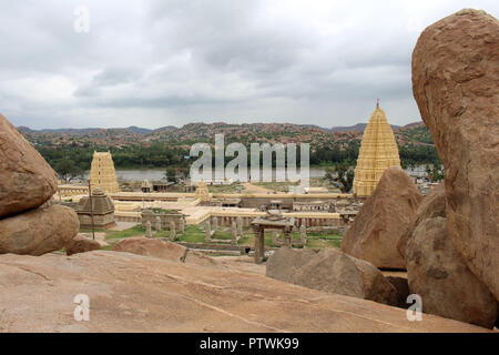 The prominent Virupaksha Temple (still in use) of Hampi. Taken in India, August 2018. Stock Photo