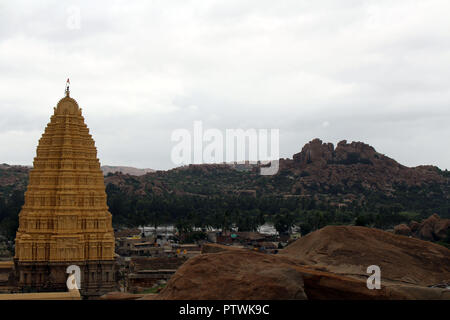 The prominent Virupaksha Temple (still in use) of Hampi. Taken in India, August 2018. Stock Photo