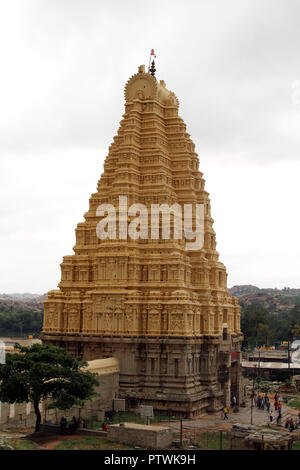 The prominent Virupaksha Temple (still in use) of Hampi. Taken in India, August 2018. Stock Photo