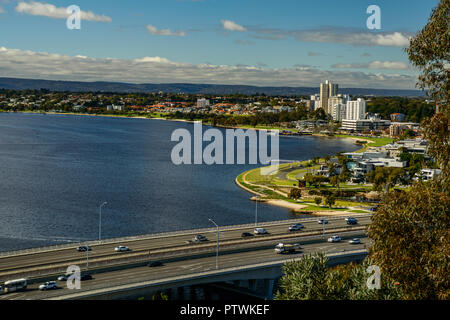 Narrows Bridge and South Perth City, view from Kings Park, Perth, Western Australia Stock Photo