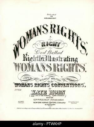 Sheet music cover for Kate Horn's anti-suffrage song 'Woman's Rights,' published in Boston, Massachusetts, for the American market, 1853. () Stock Photo