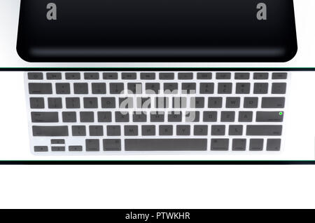 High angle of laptop keyboard, backlit Stock Photo