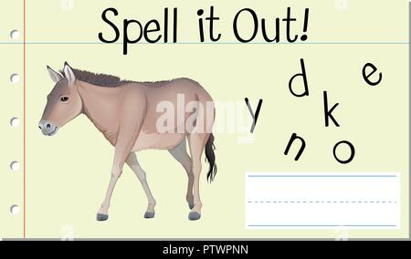 Spell English word donkey illustration Stock Vector