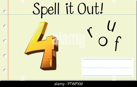 Spell English word four illustration Stock Vector